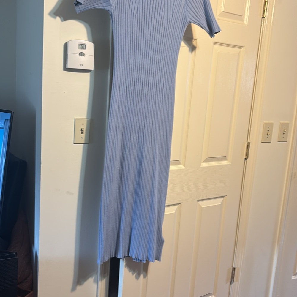 Blue Ribbed Knit Dress - Picture 4 of 4